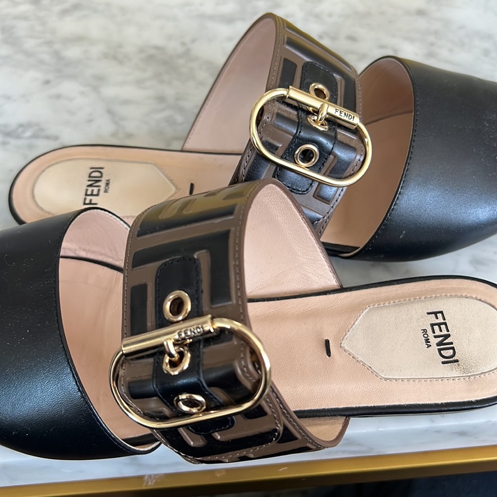 Fendi Flat Mule with FF Strap Nero size 38.5